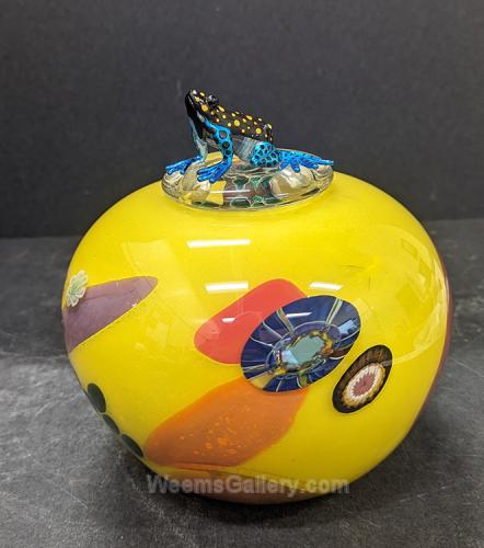Lidded Pot with blue frog by Jon Oakes